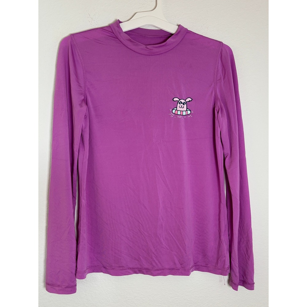 Cat & Jack Girls Purple Long Sleeve Rash Guard Swim Top Bunny Graphic XL 14